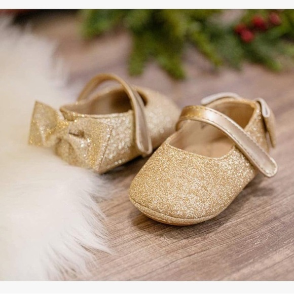 Gold Glitter Kids Shoes with Bow 061 - Picture 2 of 5